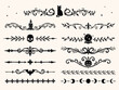 © Irina Khovanskaya - Vintage Halloween vector border set featuring gothic decorative dividers with black cat, skull, crystal ball, bat, moon and ornamental branches. Hand drawn monochrome elements for seasonal design