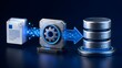 © Ahmed - Enterprise data processing architecture showing automated document transfer through mechanical gear into secure cloud database server