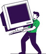 © ainur - Vector illustration of a person carrying a large old desktop computer monitor in a flat design style