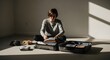 © Apel - Woman packing clothes in open suitcase on floor.