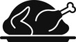 © MstHusna - Roasted holiday turkey vector illustration featuring a whole cooked chicken silhouette served on a platter dish plate
