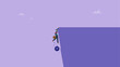 © yedsgn - Tried businessman holding briefcase holding and about to fall from cliff tied with heavy ball with text TAX. Salaryman income tax payment, government tax, debt, fee obligation to pay concept.