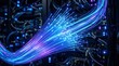 © Aiden - Glowing fiber optic cables bundle abstract, high speed internet data transmission, telecommunication network connectivity, blue purple light streaks, modern technology texture