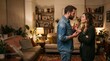 © Анастасия Макевич - Frustrated couple argues in a cozy living room, expressing conflict, tension and relationship communication problems