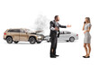 © Ljupco Smokovski - Man shouting at a woman calling road help after car crash