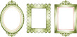 © Adobe worker  - Three vintage-style watercolor frames in sage green with ornate scroll details on white