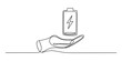 © GOBINDO - Continuous one line drawing of a hand holding a battery with lightning