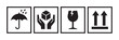 © mdbhraju76 - Fragile cargo set icons, fragile package warning signs umbrella, box in hands, glass, side up box, logistics delivery shipping special labels.