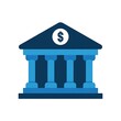 © fixelit.com - Blue bank building icon with a dollar sign symbol