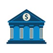 © fixelit.com - Blue bank building icon with a dollar sign symbol