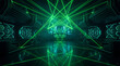 © Vivid Pixel - Futuristic digital corridor with glowing green laser beams and geometric hexagonal wall patterns in a dark high-tech sci-fi interior hallway environment