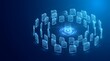 © MAMA Studio - Centralized document management system concept showing digital files connected to a glowing blue data processing hub