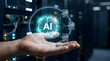 © emwe studio - Artificial intelligence document management network hovering over hand representing smart enterprise data processing and cloud computing infrastructure