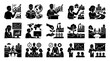© yachyah - Business, Finance, and Economy Development Black  White Glyph Icons Set. Education, Industry Solid Pictograms.