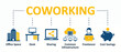 © tahir xh - Coworking office space infographic, shared workspace icons, freelancer business vector set