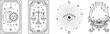 © Morjina - Mystical Esoteric and Tarot Card Icon Set with Crystal Ball Magic Eye and Astrology Elements in Line Art