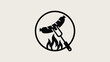 © REBEKA - Grilled sausage on fork over fire flame inside circular badge icon vector illustration for barbecue party and grill menu