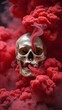 © Shahida - Mysterious human skull with vibrant red smoke swirling and emerging from its eyes and mouth