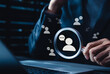 © Supatman - Sentiment analysis concept. Magnifying glass over user feedback icons, opinion mining, customer insights, review analysis, satisfaction monitoring, audience perception and voice of customer evaluation