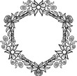 © Wahib - Hand drawn floral hexagon frame vector illustration. Geometric botanical wreath border for wedding invitation. Black and white Hexagonal flower frame doodle