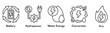 © HRF07 - Power Generation and Energy Sources Icon Set - Battery, Hydropower, Water Energy, Conversion Process, and Fire Heat Power