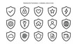 © MOHAMMAD ULLAH@ - Set of fifteen thin line shield icons representing various security and protection concepts for digital user interfaces