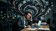 © Mudakir - Businessman overwhelmed by stress and information vortex