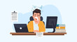 © Marsyal - Office Worker Experiencing Symptoms of Illness While Working at His Desk Depicted in Illustration