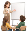 © Payal Rana - 3D teacher explaining lesson to students at classroom whiteboard with classroom