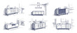© Fernando - Mid century sideboard furniture sketch set vector line art interior design credenza buffet cabinet collection for living room dining layout architectural furniture concept outline illustration home ar