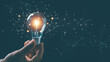 © krungchingpixs - Innovation and creative technology concept. Glowing light bulb connected to digital network. Ai, inspiration, brainstorming, smart solutions, knowledge sharing and future digital transformation.