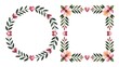 © PAVEL - A decorative painted watercolor folk floral frame set features a scalloped circle and square border template with romantic pink hearts, peach flowers, and pastel botanical foliage