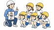 © Diamond Fuji - 学校で園児や小学生に地震発生時の身の守り方を教える先生の防災訓練イラスト