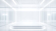 © Pathitta - Sci fri luxury minimal white futuristic interior glowing platform glass wall modern digital stage clean light space elegant