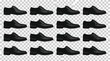 © gulshan - Classic black leather formal shoes set, 16 vector icons of elegant mens dress footwear, professional business oxford and derby shoe collection