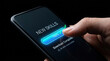 © narak0rn - New skill workforce automation skills gap, smartphone touch screen with download progress and human finger on dark background