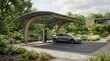 © Andi kurniawan - Electric vehicle charging station with modern car in lush green outdoor setting
