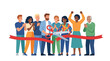 © Rizky Pratama - Diverse people cutting red ribbon for grand opening ceremony celebration flat design vector illustration.