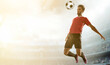 © IndiaPix - Football player landing ball on his chest in stadium