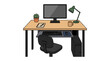 © SHAMIM STOCK - Modern pc workstation with ergonomic chair desk lamp and computer tower for gaming or professional office setup design.