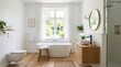 © RK graphics - Modern bright bathroom interior with freestanding bathtub and.