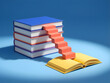 © nordantin - One stack of blank cobalt books unfolding its own coral paper ladder