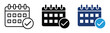 © Solayman - Schedule calendar icon filled and outline styles. Event planning, appointment, date, reminder, organizer, timetable and time management symbol. Vector illustration isolated on transparent background
