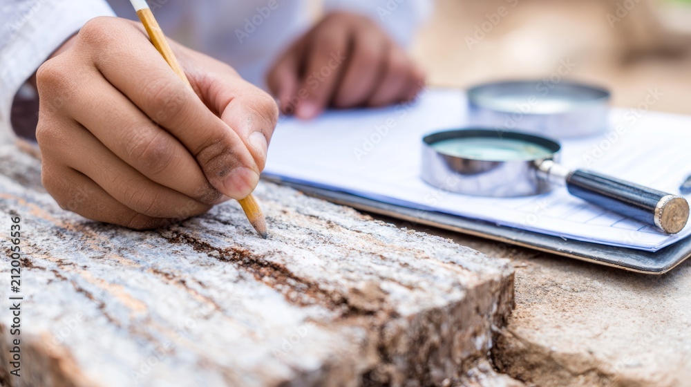Menu Sample Adobe Geologist Marks Visible Mineral Veins on Split Rock Core Sample During ...