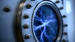 © Generative AI - Close-up of a metallic device with a glowing blue plasma discharge, symbolizing energy and innovation
