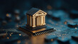 © Alina Tymofieieva - Digital bank structure on a circuit board represents finance technology and its growth in current economy through electronic systems and devices