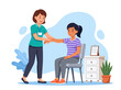 © athar - Physiotherapist examining woman arm in clinic, rehabilitation therapy, medical checkup concept illustration