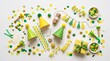 © Felippe Lopes - Birthday Party Supplies Flat Lay With Confetti Party Hats Streamers And Gift Box In Yellow And Green