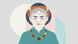 © Rabbi - Serious looking elderly woman wearing a traditional headdress and colorful beaded necklace on abstract background.