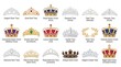 © cane1abubakar - Collection of various royal crowns and elegant tiaras with intricate designs isolated on white background